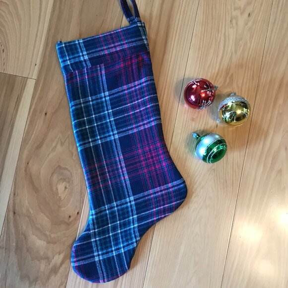 Handmade Denim Christmas Stocking: Lake Cabin Decor, Pontoon Fishing, Size S-M - Picture 3 of 7